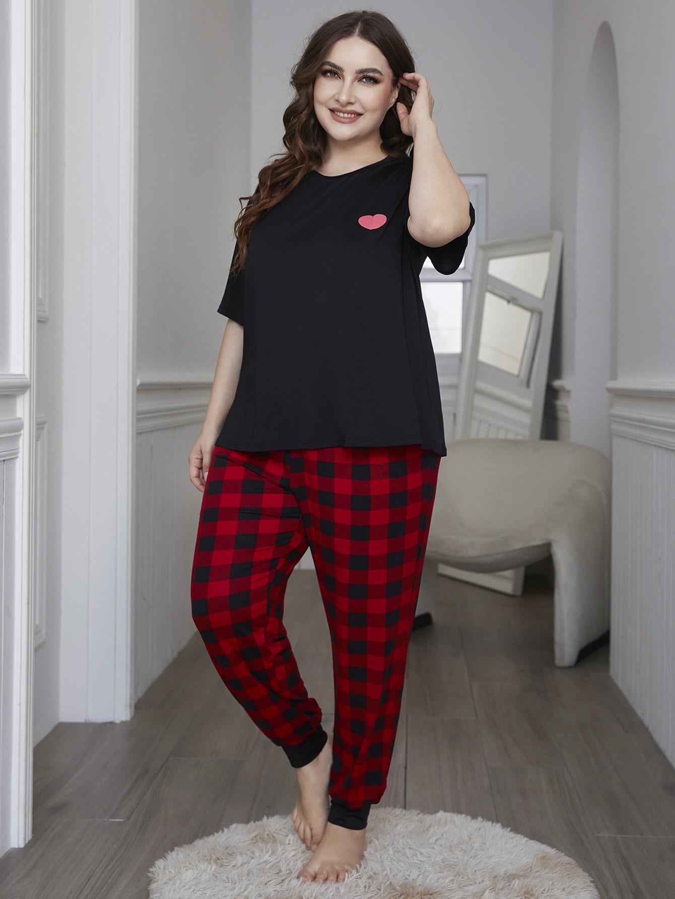 Women's Plus Size Pajamas Set Round Neck Short Sleeve Top and Pants Soft Female Summer Oversize Sleepwear Sets Pj Set 2 Piece