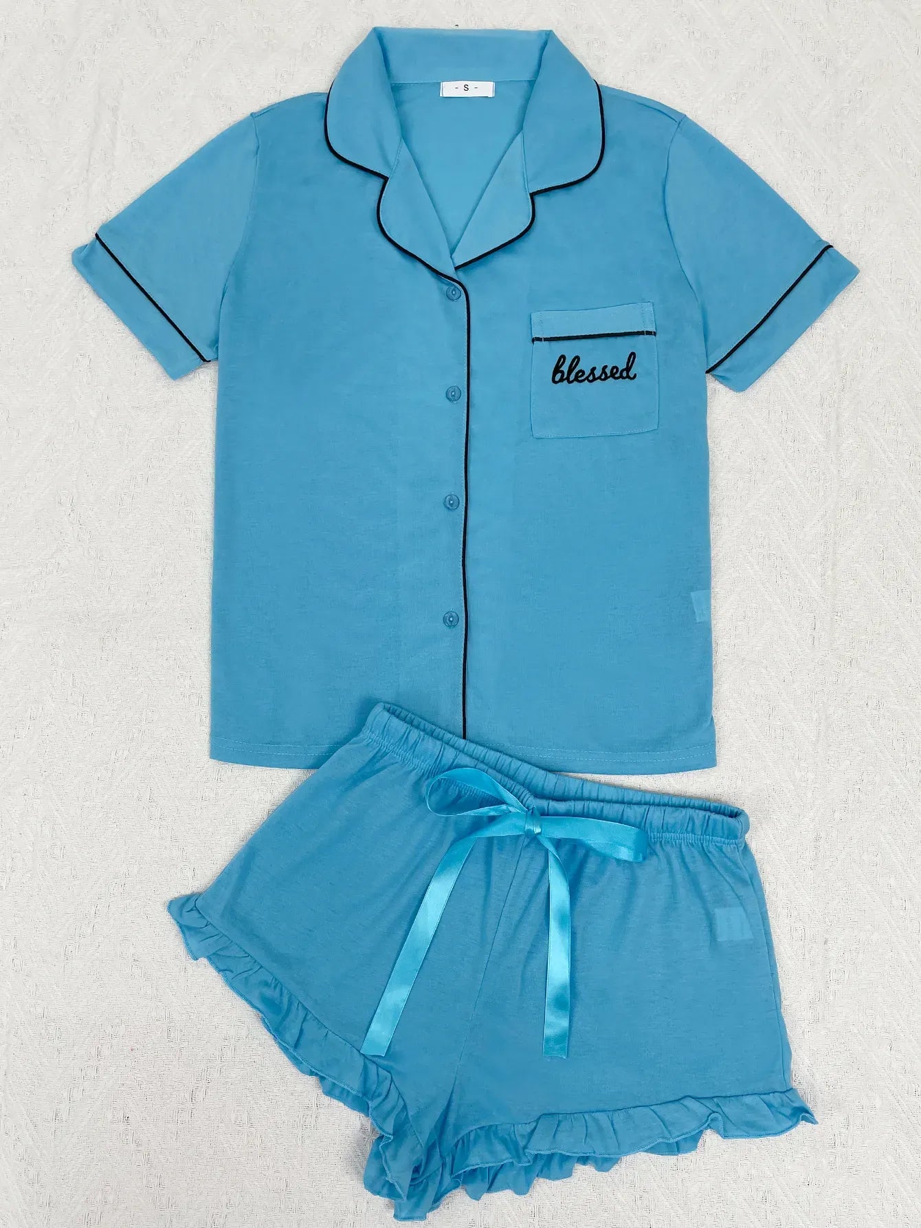 Summer Women's Pajamas Sets Short Sleeve Notched Collar Front Button Top & Elastic Waist Shorts Home Suit Loungewear Sleepwear