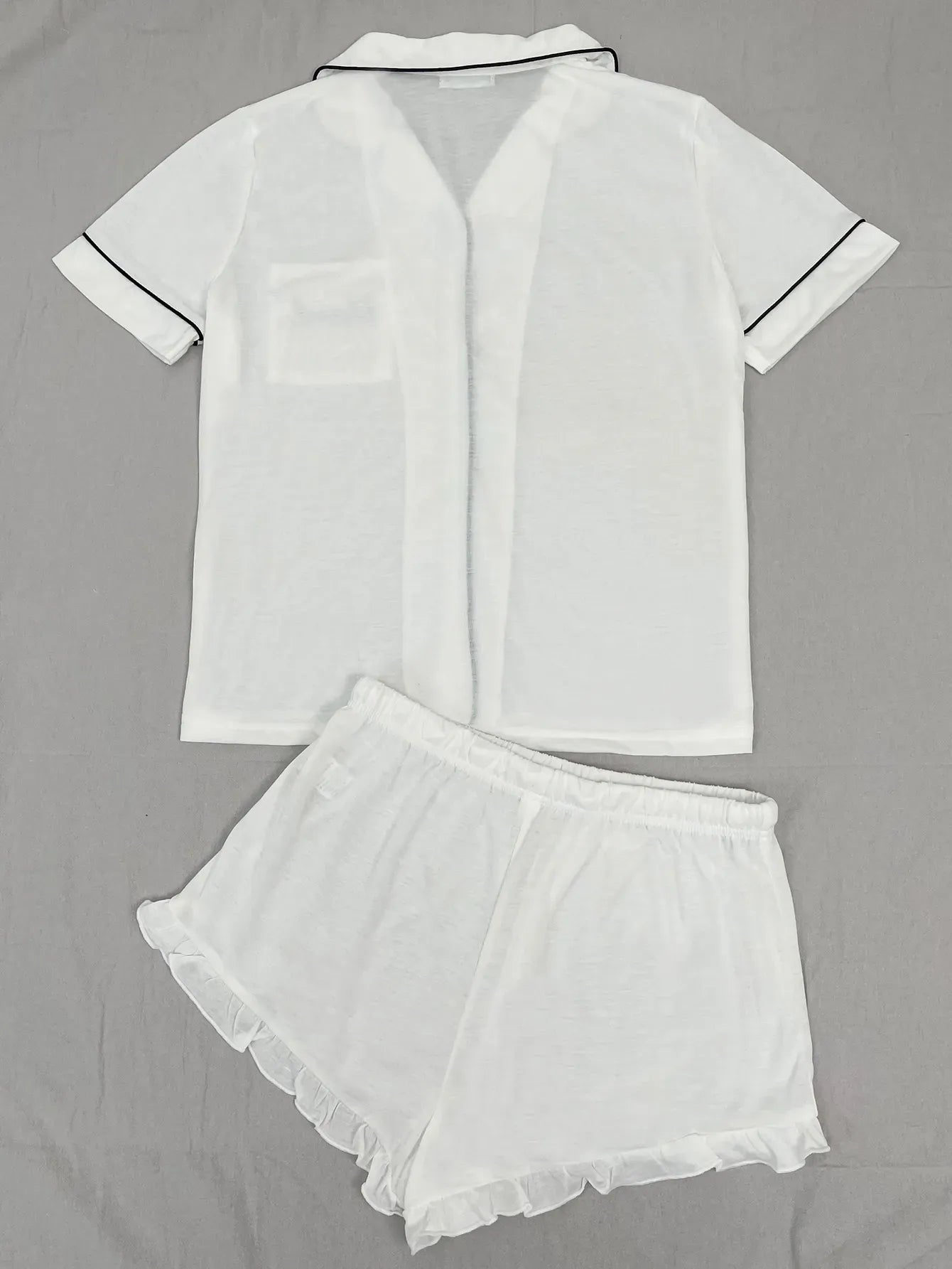 Summer Women's Pajamas Sets Short Sleeve Notched Collar Front Button Top & Elastic Waist Shorts Home Suit Loungewear Sleepwear