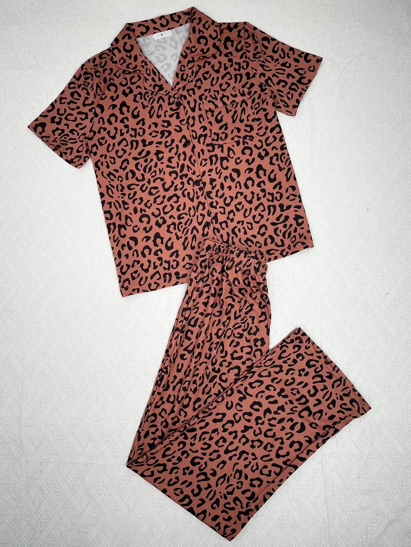 Heart Print Women Pajamas Set Short Sleeve Front Button Tops & Long Pants Female 2 Pieces Notched Collor Sleepwear Nightwear