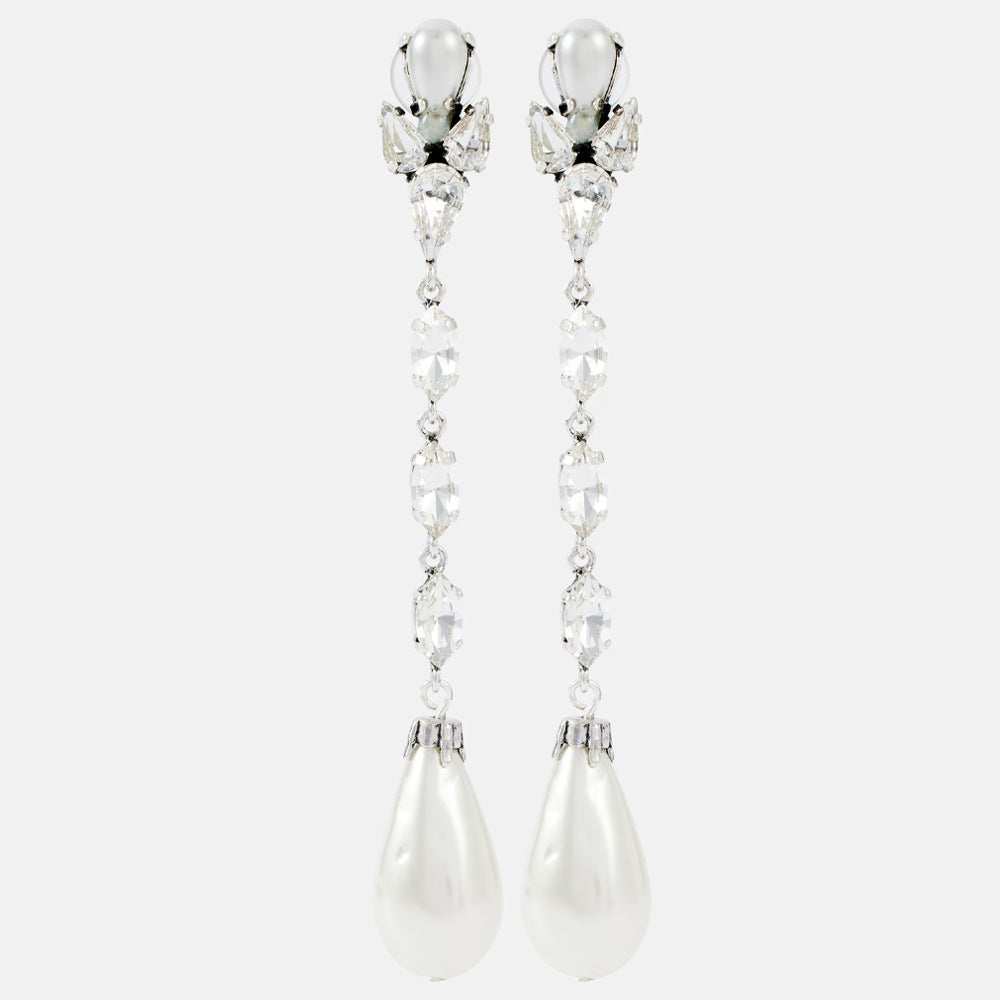 Earrings for Women Diamond Pearl Drop Crystal Earrings Silver Women's Jewelry
