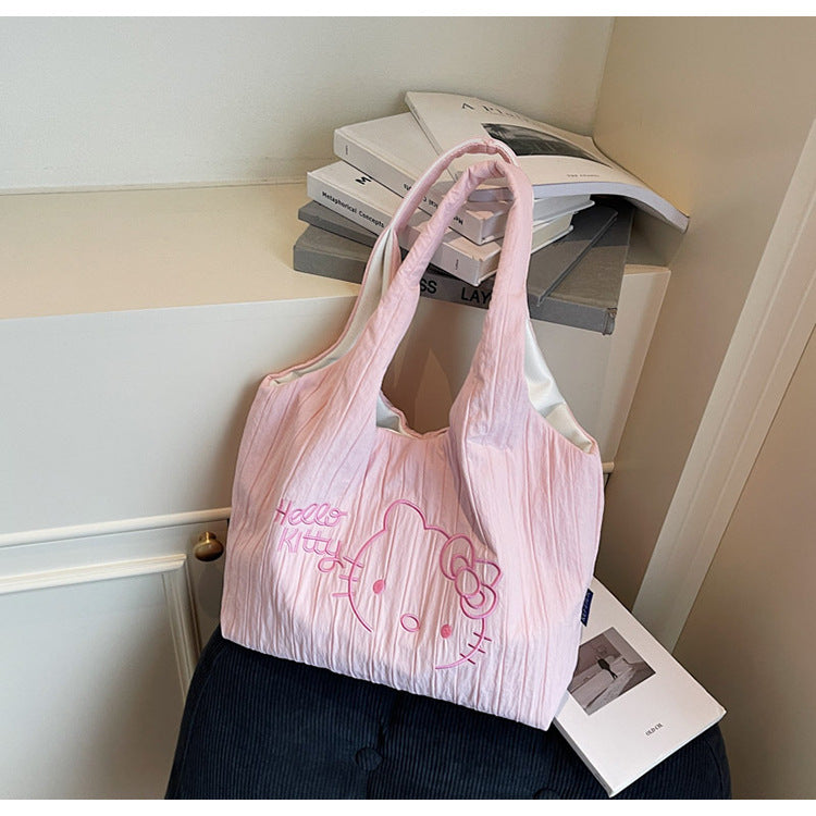 Large Capacity Women's 2025 New Cute Cartoon KT Cat Shoulder Bag Casual Versatile Student School Bag Tote