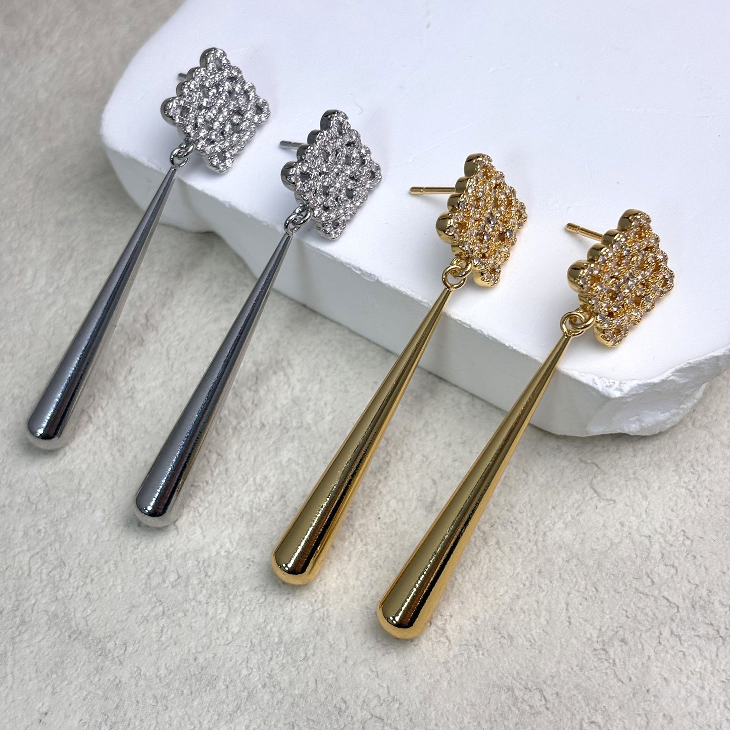 Gold Earrings for Women Long Rhombus Carved Flowers Earrings