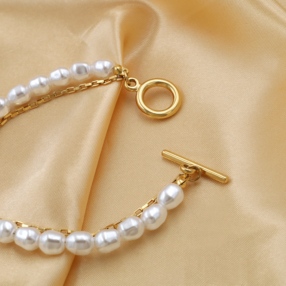 Bracelet for Women Pearl Gold Bracelet Double Layer Tennis Bracelets