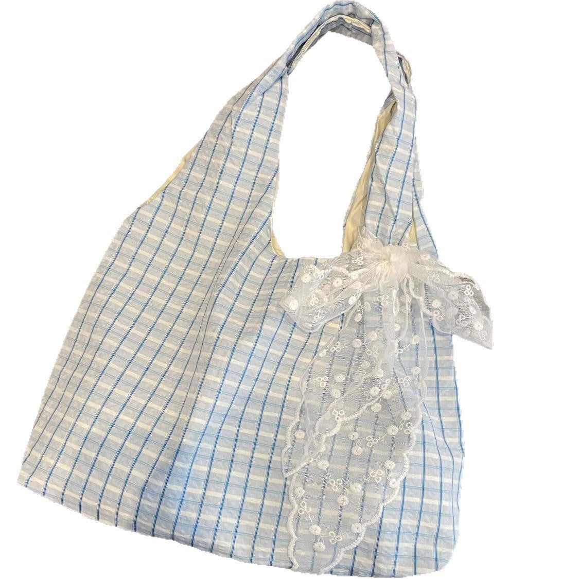 2025 New Summer New College Style Bubble Grid Canvas Bag Clear New Single Shoulder Large Capacity Versatile Tote Bag Trendy