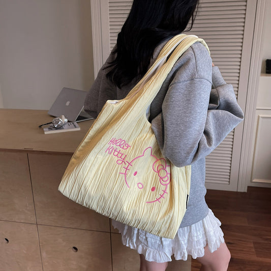 Large Capacity Women's 2025 New Cute Cartoon KT Cat Shoulder Bag Casual Versatile Student School Bag Tote