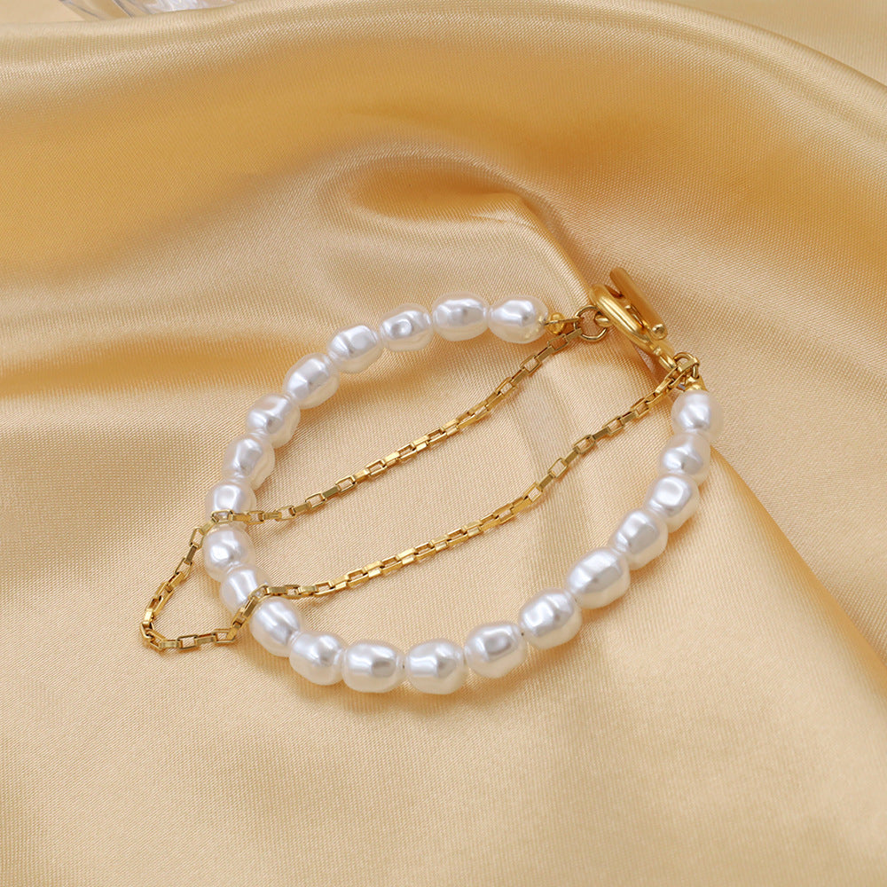 Bracelet for Women Pearl Gold Bracelet Double Layer Tennis Bracelets
