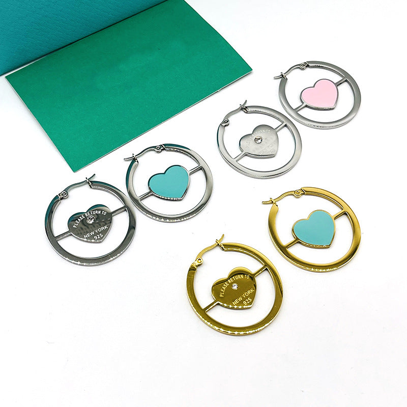 Gold Earrings for Women Silver Heart-shaped Enamel Earrings