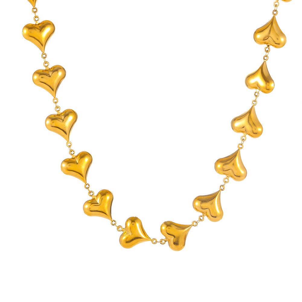Gold Necklace and Bracelets for Women Sets Glossy Heart-shaped Jewelry Set