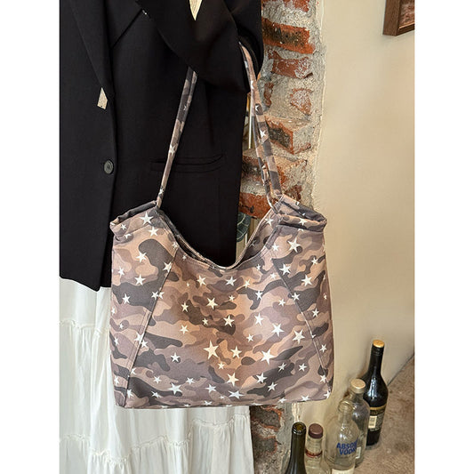 Retro Camouflage Tote Bag for Women 2025 New Large Capacity Commuter Shoulder Bag, Casual Versatile Canvas Bag