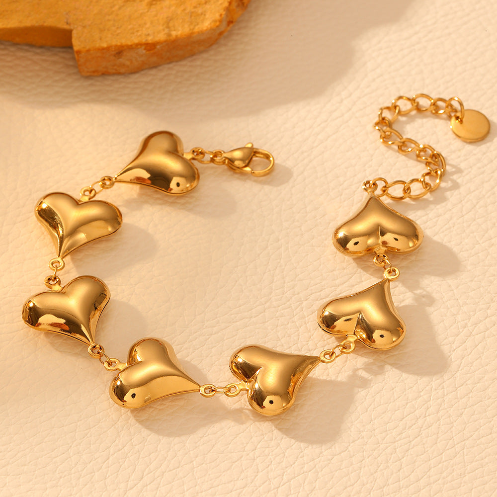 Gold Necklace and Bracelets for Women Sets Glossy Heart-shaped Jewelry Set