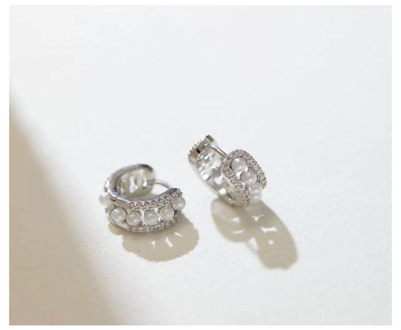 Gold Earrings for Women Pearl Hoop Earrings Diamond Silver Earrings