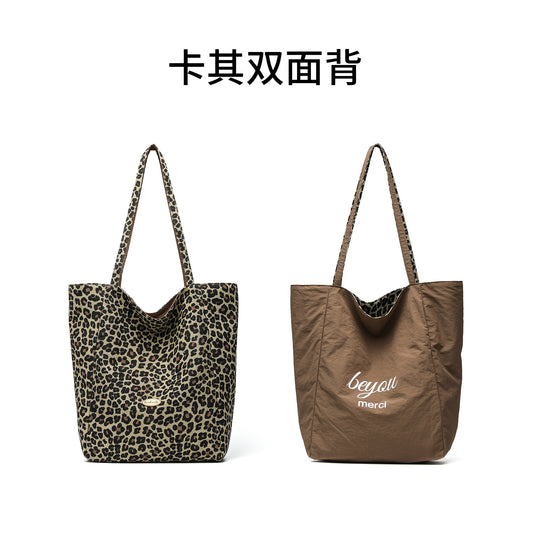 Korean style trendy student commuting bag, artistic leopard print handbag, large capacity shoulder bag, tote bag