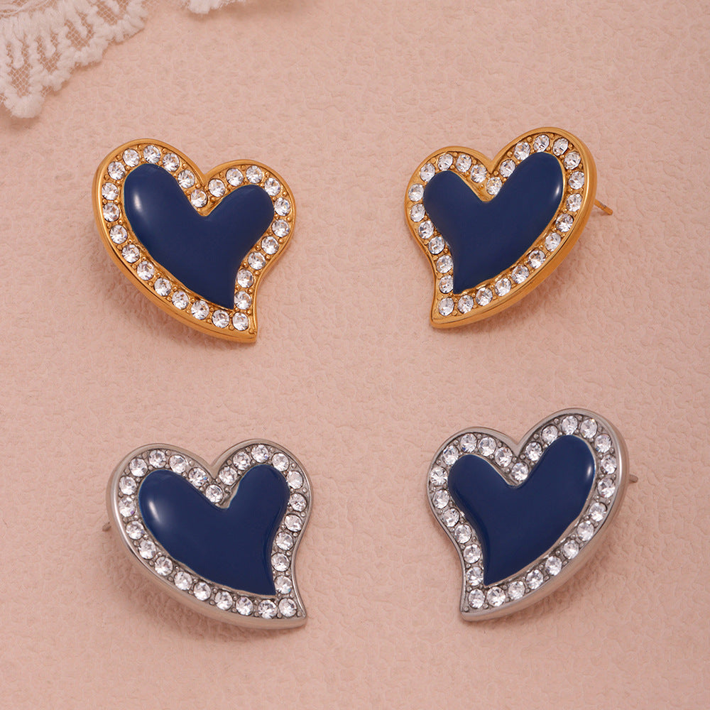 Earrings for Women Elegant Navy Blue Heart Stud Earrings