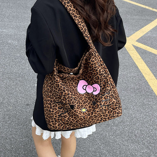 2025 New Trendy Hot Girl Leopard Pattern Women's Bag Lazy Style Velvet Shoulder Bag Fashion Commuter Large Capacity Tote Bag