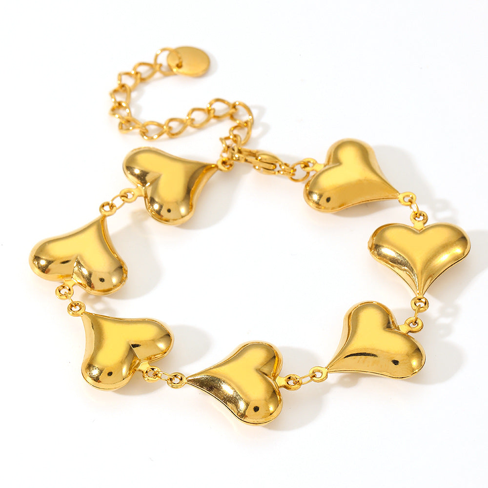 Gold Necklace and Bracelets for Women Sets Glossy Heart-shaped Jewelry Set