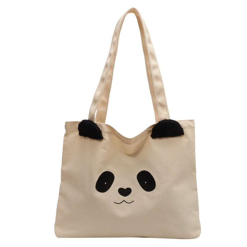 2025 new canvas tote bag, women's bag, panda shopping, large capacity single shoulder handbag, crossbody casual travel essential
