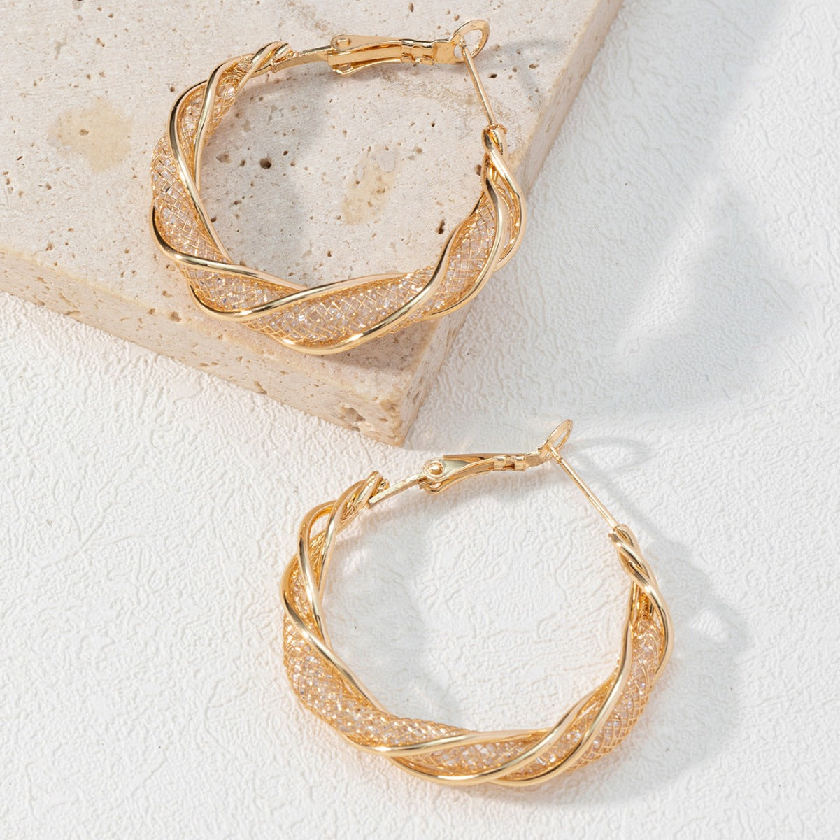 Earrings for Women Crystal Gold Twisted Hoop Earrings