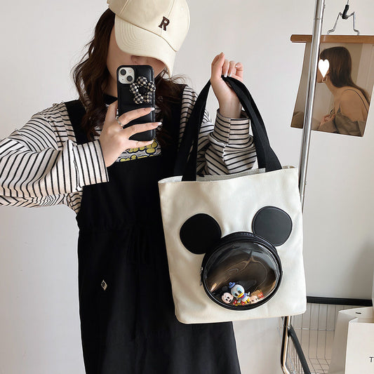 Cute large capacity bag for women 2025 new single shoulder tote bag, hand-held canvas bag, college student class bag