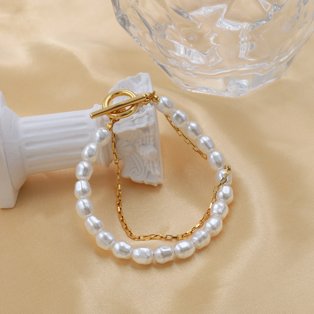 Bracelet for Women Pearl Gold Bracelet Double Layer Tennis Bracelets