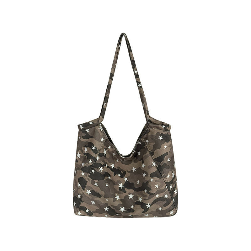 Retro Camouflage Tote Bag for Women 2025 New Large Capacity Commuter Shoulder Bag, Casual Versatile Canvas Bag