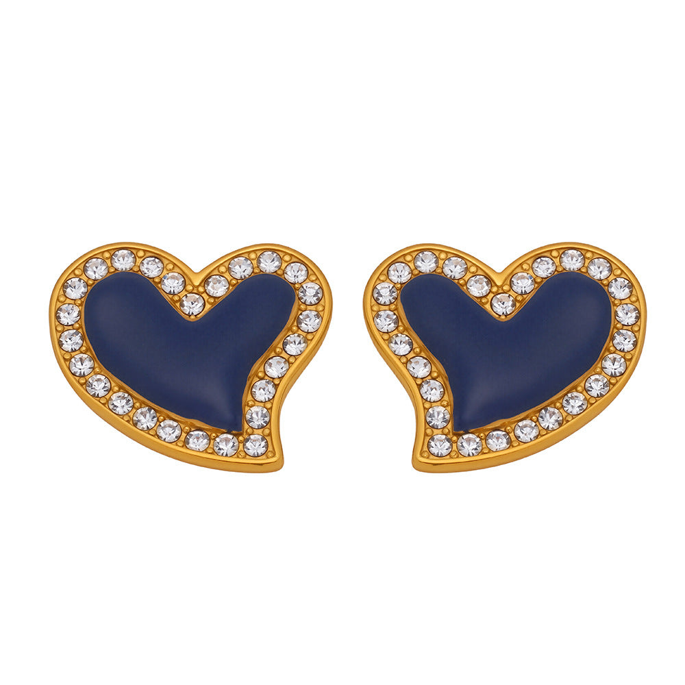 Earrings for Women Elegant Navy Blue Heart Stud Earrings