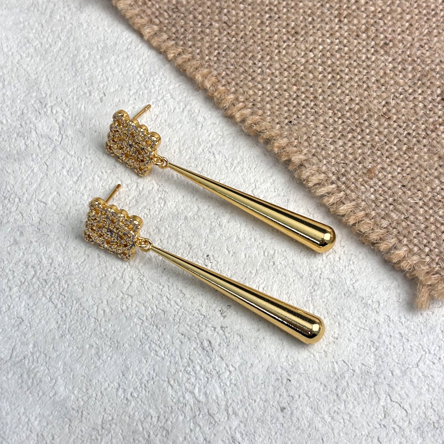 Gold Earrings for Women Long Rhombus Carved Flowers Earrings