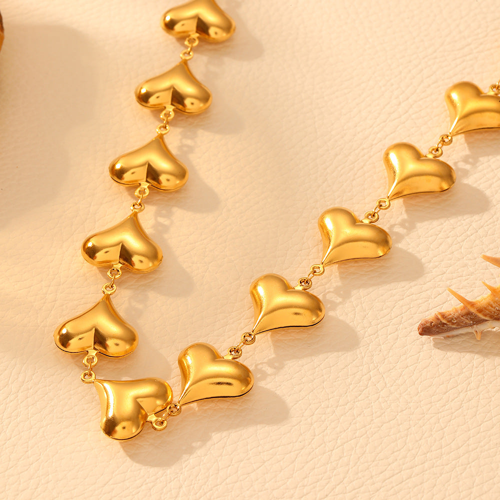 Gold Necklace and Bracelets for Women Sets Glossy Heart-shaped Jewelry Set
