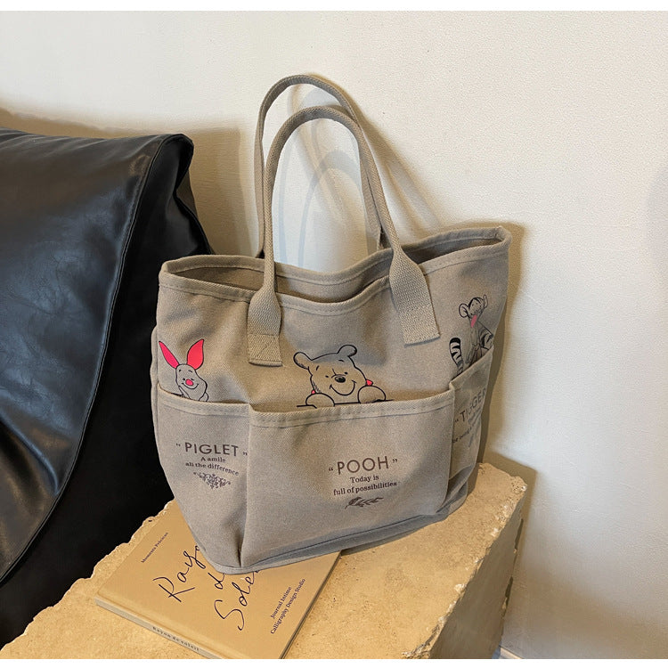 2025 New Retro Tote Bag for Women, Large Capacity Bag, Cute Little Bear Tote Bag, Classroom, Book, Commuter Shoulder Bag