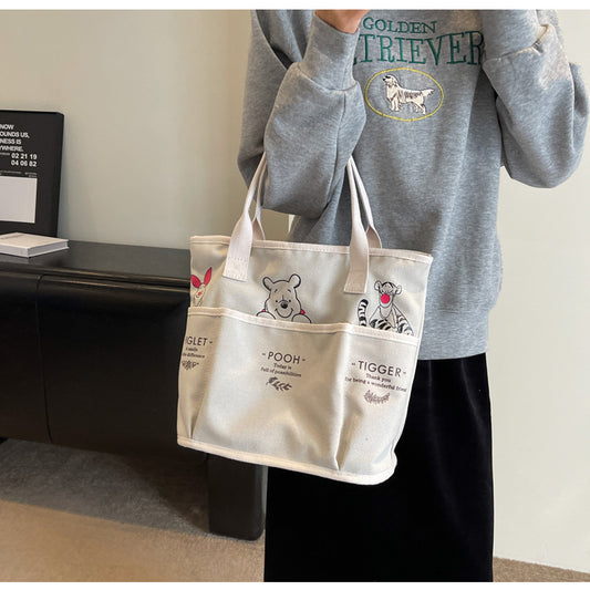 2025 New Retro Tote Bag for Women, Large Capacity Bag, Cute Little Bear Tote Bag, Classroom, Book, Commuter Shoulder Bag