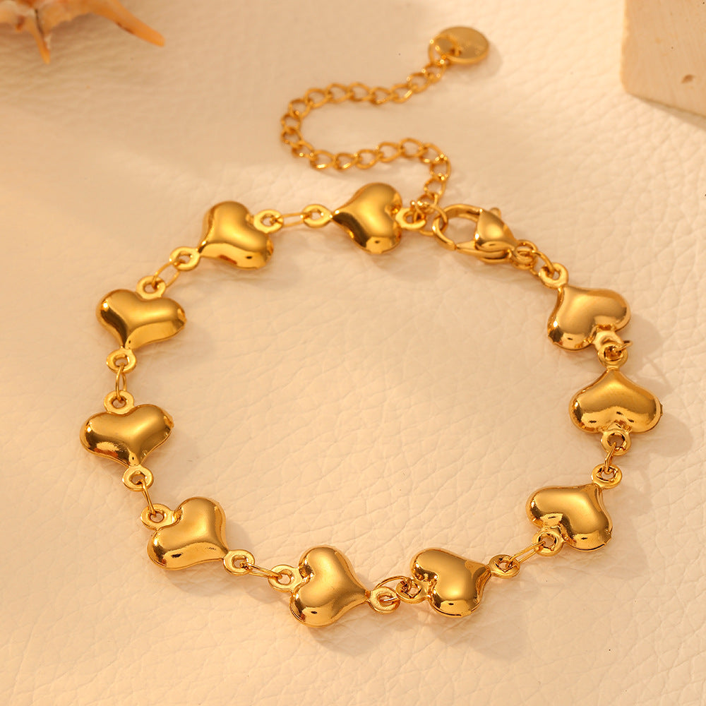 Gold Necklace and Bracelets for Women Sets Glossy Heart-shaped Jewelry Set
