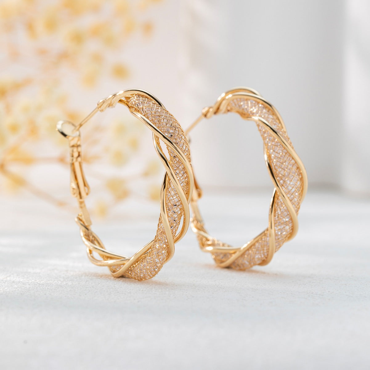 Earrings for Women Crystal Gold Twisted Hoop Earrings