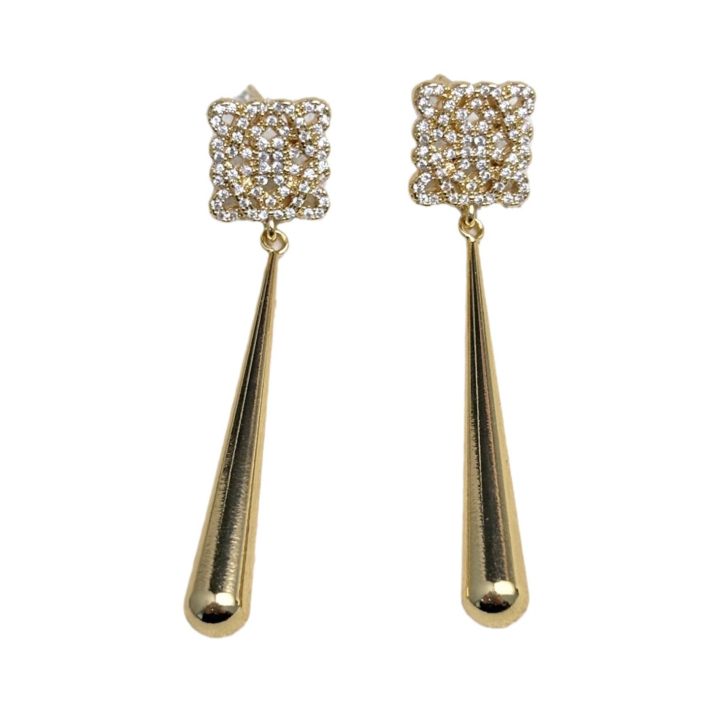 Gold Earrings for Women Long Rhombus Carved Flowers Earrings