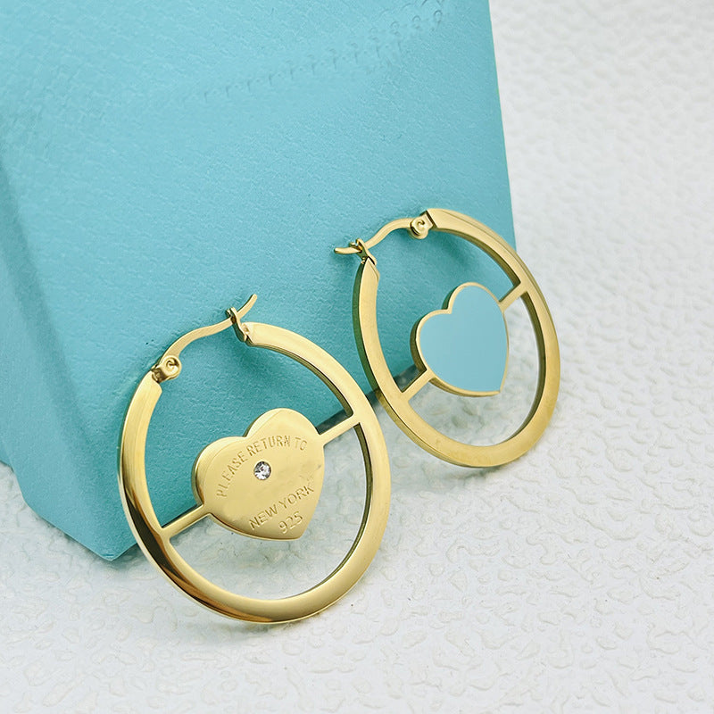 Gold Earrings for Women Silver Heart-shaped Enamel Earrings