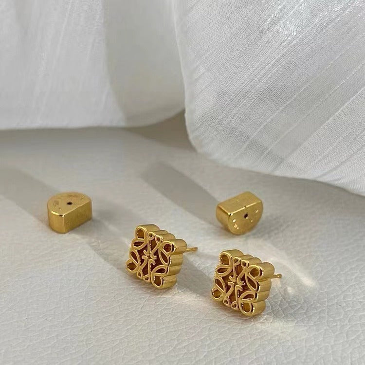 Earrings for Women Rhombus Carved Flowers Earrings