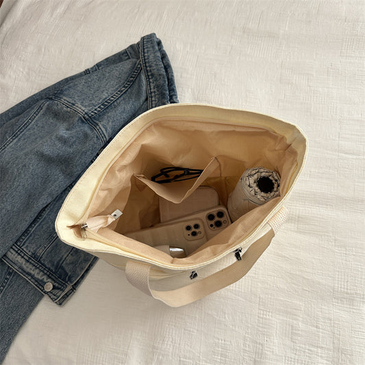 Lazy style large capacity handbag for women 2025 new simple casual canvas bag versatile single shoulder commuting tote bag