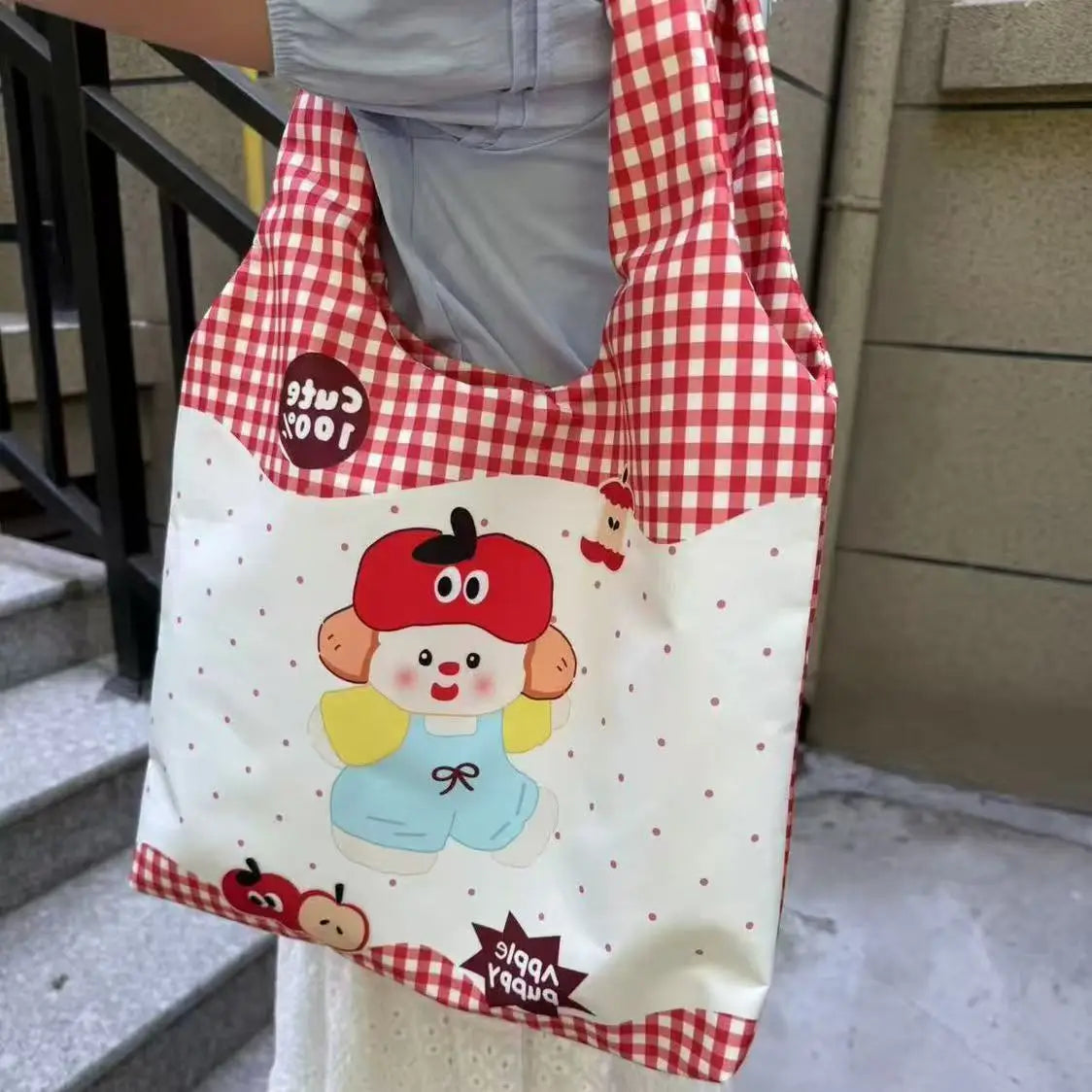 Cartoon Printed Cute Canvas Bag Fresh and Simple Japanese Style Versatile Shoulder Bag Cross-border Casual Commuting Student Bag