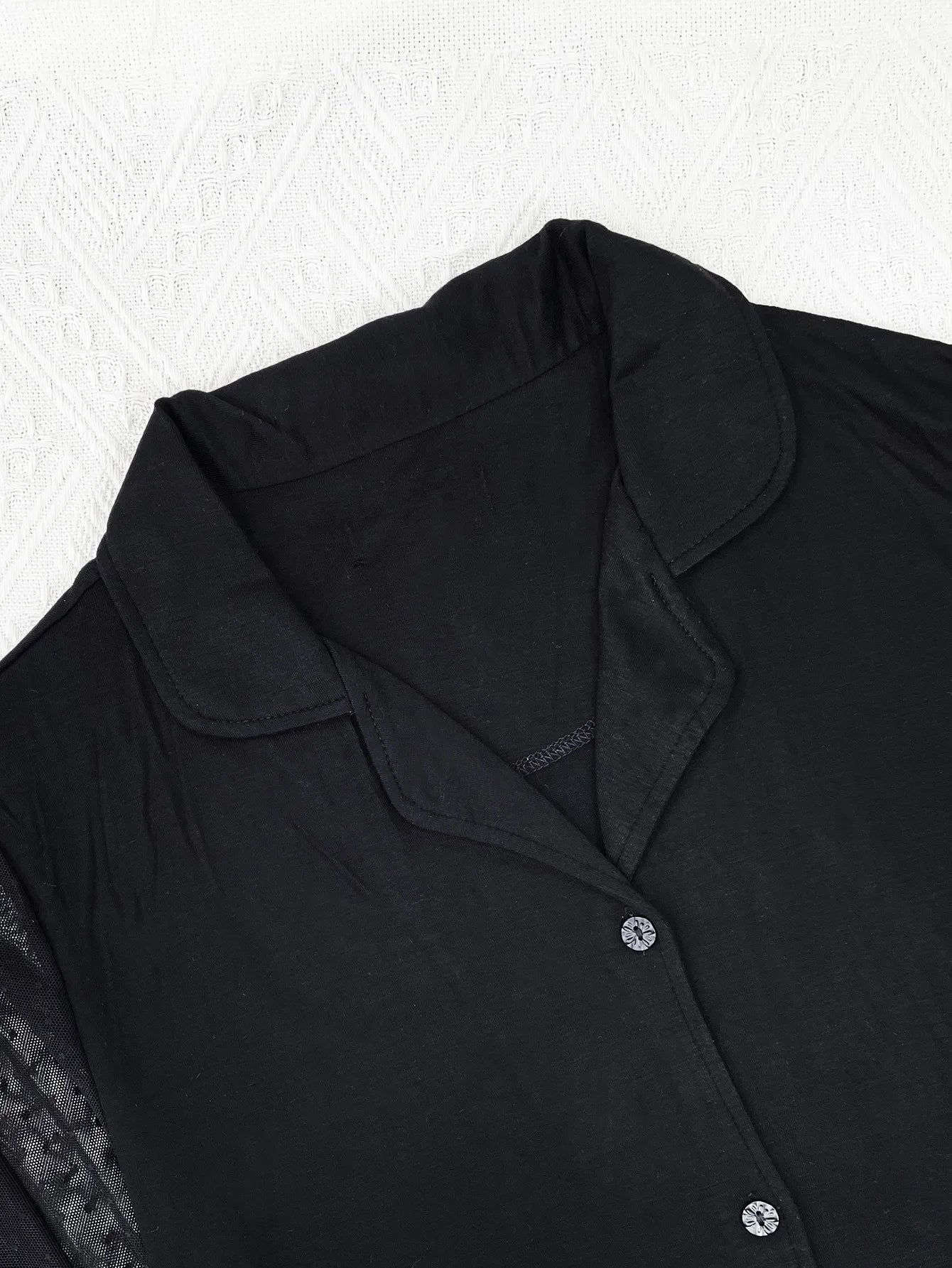 Solid Women Pajamas Set Long Transparent Sleeve Front Button Top & Full-length Pants Female 2 Pcs Notched Collor Sleepwear