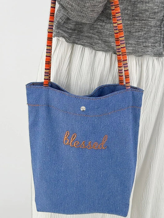 Striped Letter Print Double Side Canvas Tote Bags Reusable Grocery Women Shoulder Crafts Shopping Handbag Gifts for Women