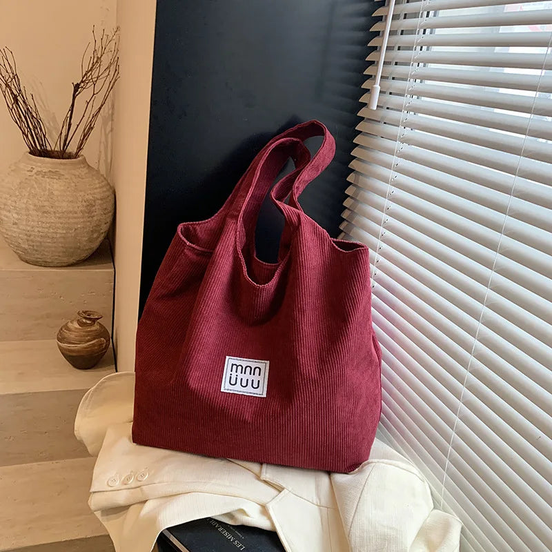 Female High-capacity Single-shoulder Women's Handbag with A Simple and Retro Style Corduroy Tote Bag for Autumn and Winter