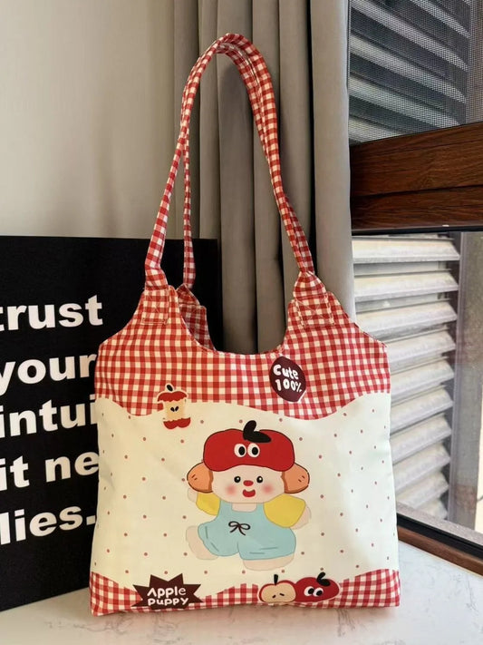 Cartoon Printed Cute Canvas Bag Fresh and Simple Japanese Style Versatile Shoulder Bag Cross-border Casual Commuting Student Bag