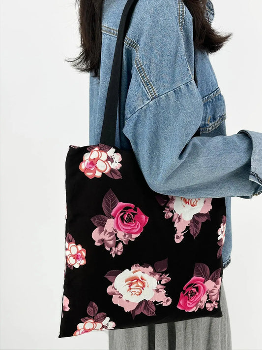 Floral Zebra Print Canvas Tote Bags Reusable Grocery Women Shoulder Crafts Shopping Gifts Handbag for Women Girls Birthday