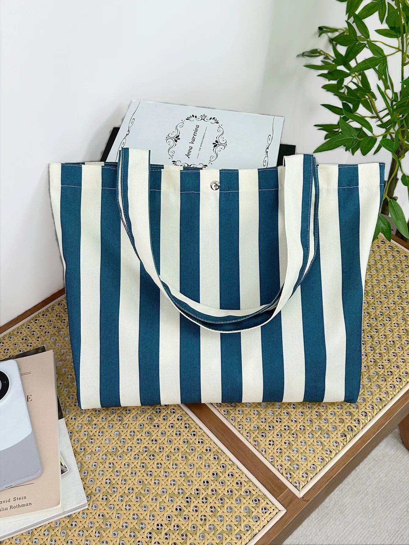 Striped Print Canvas Reusable Grocery Tote Bag Fenale Shoulder Handbag Crafts Shopping Bags Gifts for Women Birthday Christmas
