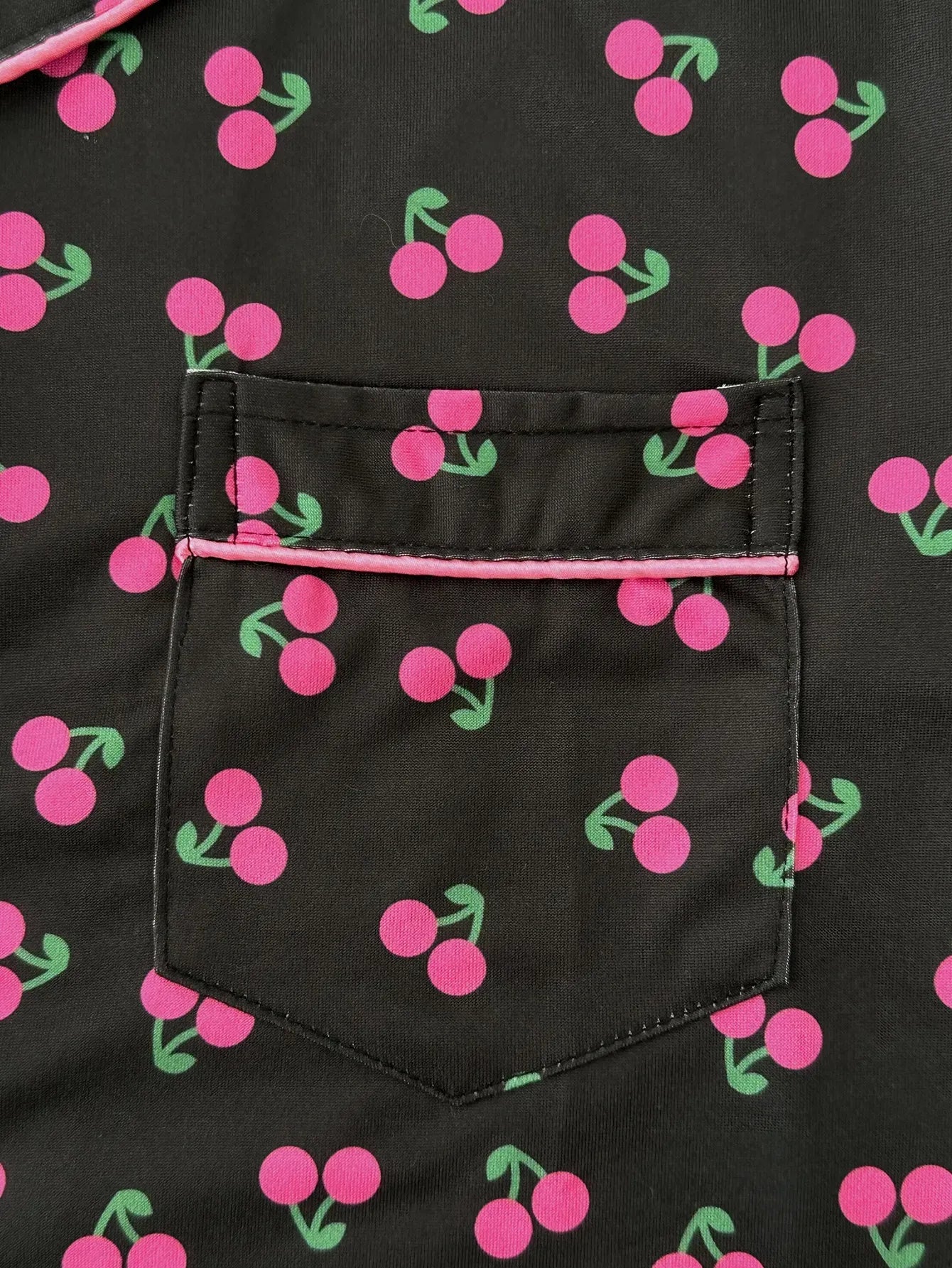 Cherry Print Women's Pajamas Set Turn Down Collar Top & Shorts 2 Pieces Sleepwear Elastic Nightwear Homewear Cloth for Summer