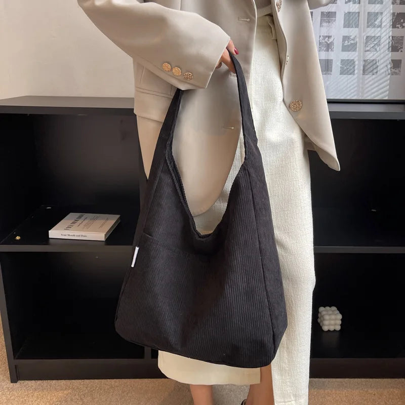 Korean Style 2025 Single-shoulder Large Bag Velvet Bag Casual Simple and Large-capacity Women's Bag New Artistic Schoolbag