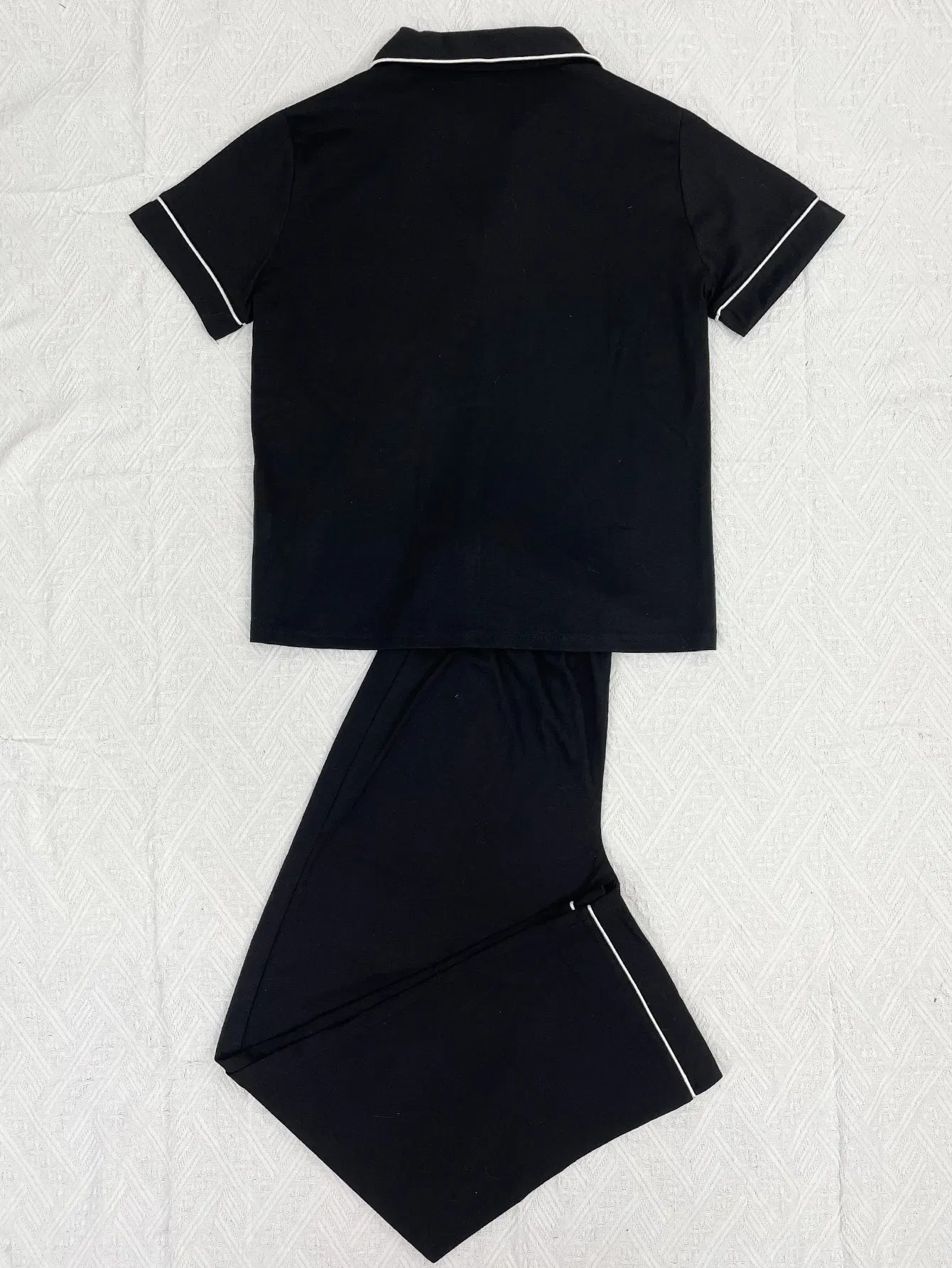 Solid Women Pajama Sets Short Sleeves Front Button Top & Full-Length Pants 2 Piece Letter Print Female Sleepwear Nightwear