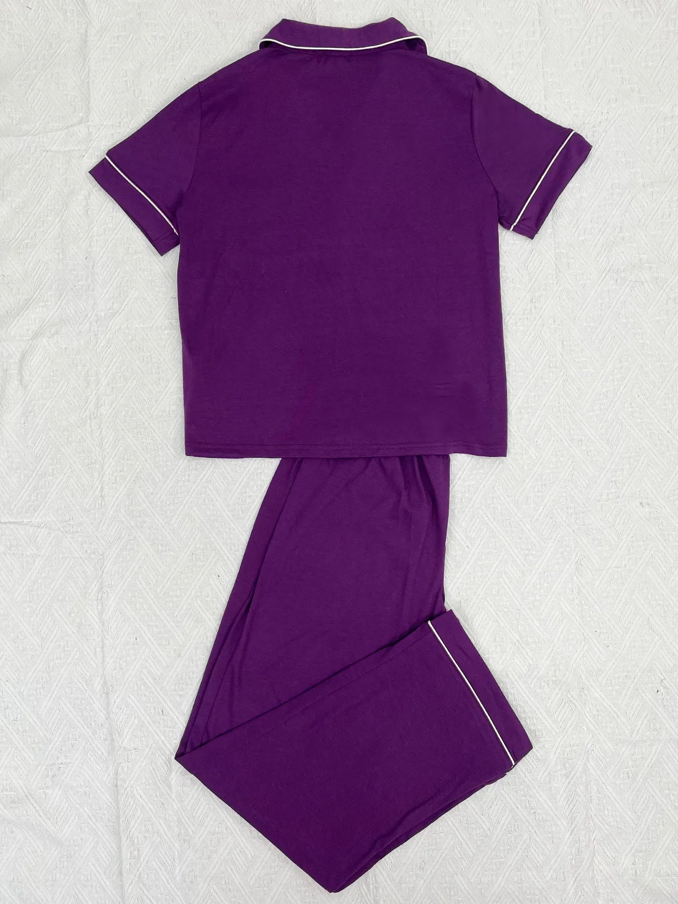 Solid Women Pajama Sets Short Sleeves Front Button Top & Full-Length Pants 2 Piece Letter Print Female Sleepwear Nightwear