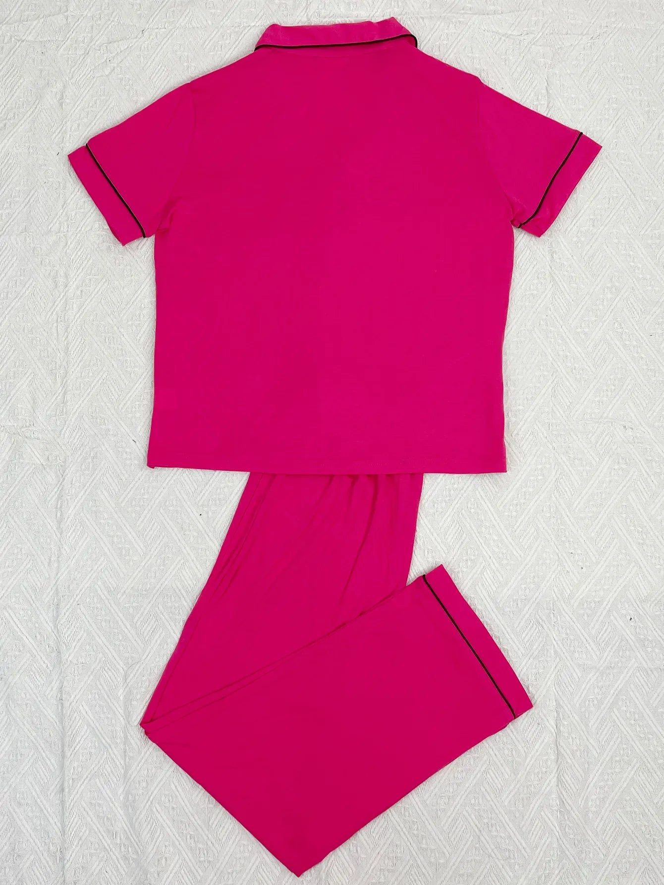 Solid Women Pajama Sets Short Sleeves Front Button Top & Full-Length Pants 2 Piece Letter Print Female Sleepwear Nightwear