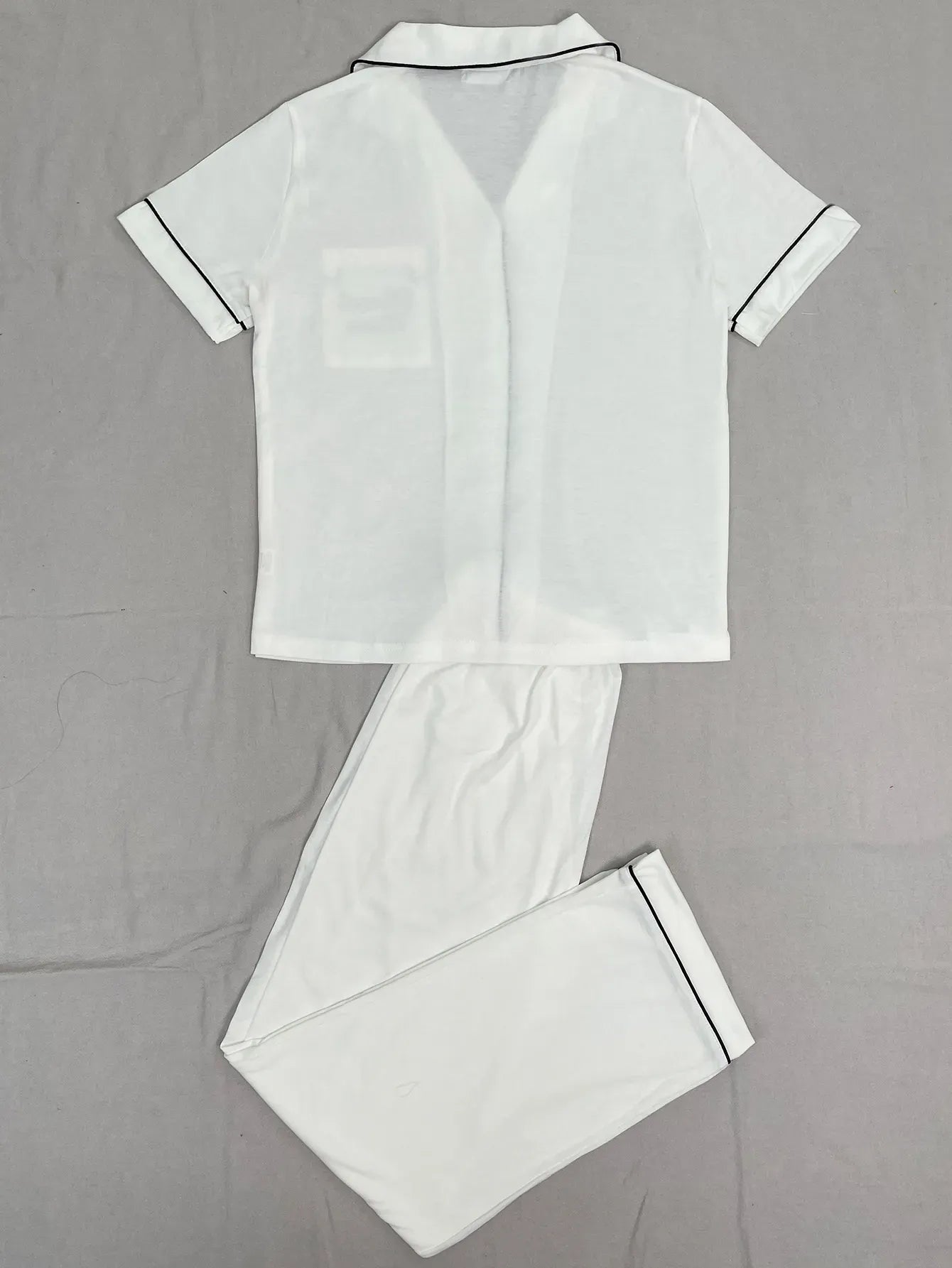 Solid Women Pajama Sets Short Sleeves Front Button Top & Full-Length Pants 2 Piece Letter Print Female Sleepwear Nightwear