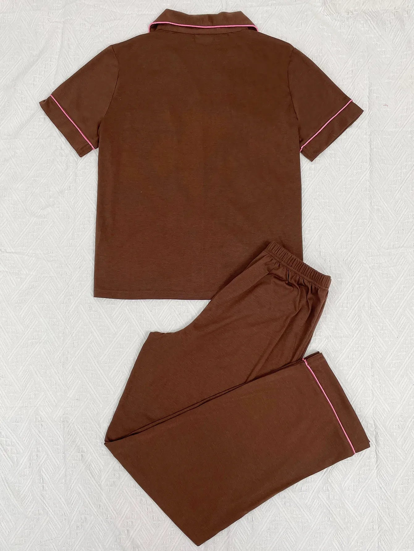 Solid Women Pajama Sets Short Sleeves Front Button Top & Full-Length Pants 2 Piece Letter Print Female Sleepwear Nightwear